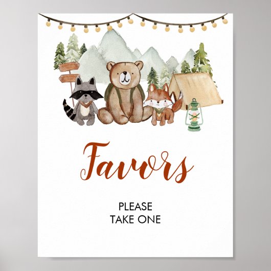 Woodland One Happy Camper Eerste Verjaardag Favori Poster (Voorkant)