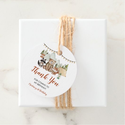 Woodland One Happy Camper eerste verjaardag gunst Bedankjes Labels (In situ)