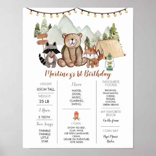 Woodland One Happy Camper eerste verjaardag mijlpa Poster (Voorkant)