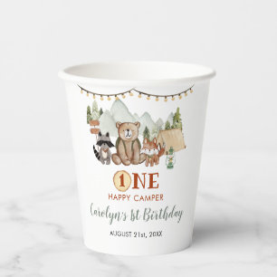 Woodland One Happy Camper eerste verjaardag Papieren Bekers
