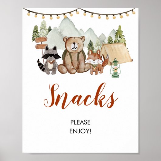 Woodland One Happy Camper eerste verjaardag snacks Poster (Voorkant)