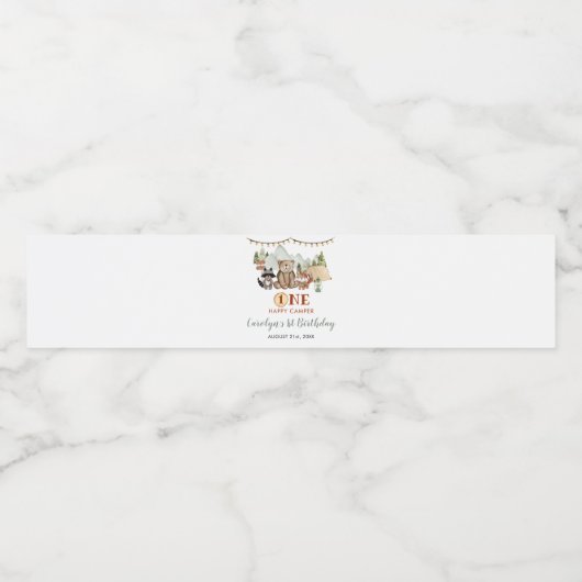 Woodland One Happy Camper eerste verjaardag Waterfles Etiket (Enkel label)