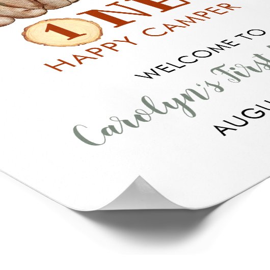 Woodland One Happy Camper eerste verjaardag Welkom Poster (Hoek)