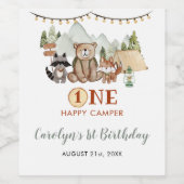 Woodland One Happy Camper eerste verjaardag wijn Etiket (Enkel label)