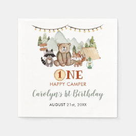 Woodland One Happy Camper eerste verjaardagspapier Servet