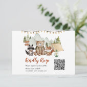 Woodland One Happy Camper Verjaardag QR RSVP Card Bedankkaart (Staand voorkant)