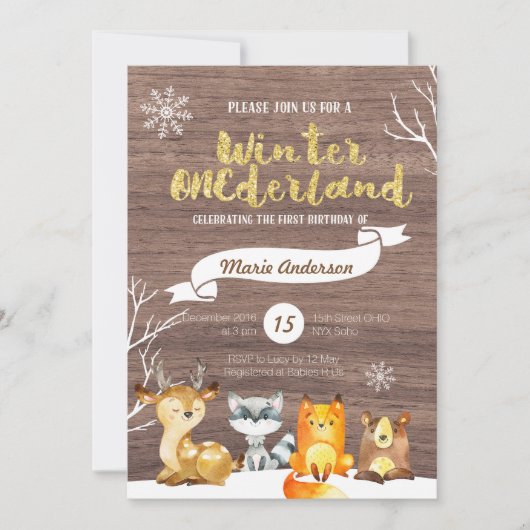 Woodland ONEderland First Birthday Invitation Kaart (Voorkant)