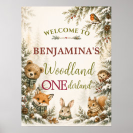 Woodland ONEderland Knus Bos Eerste Verjaardag Poster