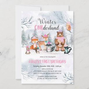 Woodland ONEderland Verjaardag Meisje Uitnodiging