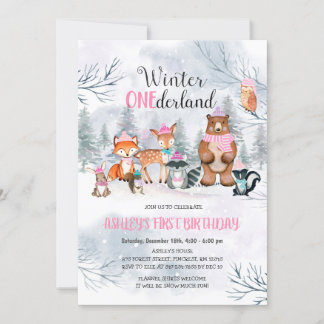 Woodland ONEderland Verjaardag Meisje Uitnodiging