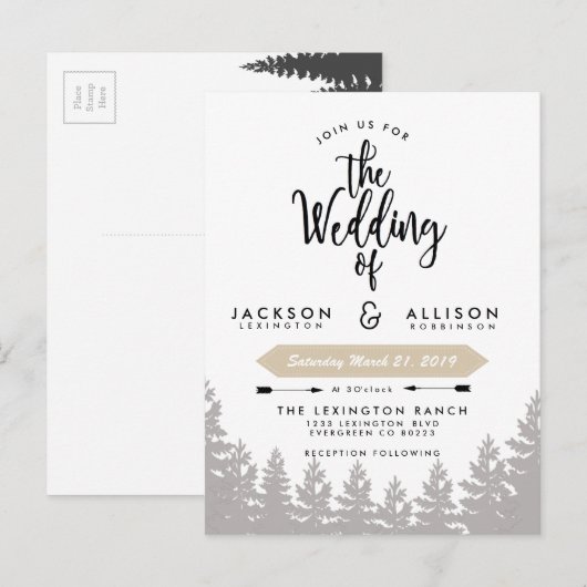 Woodland ontsnappen bruiloft uitnodigen uitnodiging briefkaart (Voorkant / Achterkant)