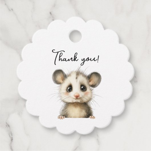 Woodland Opossum Baby Shower • Neutral Bedankjes Labels (Voorkant)