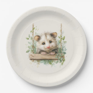 Woodland Opossum Baby Shower • Neutral Papieren Bordje