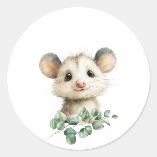 Woodland Opossum Baby Shower • Neutral Ronde Sticker (Voorkant)