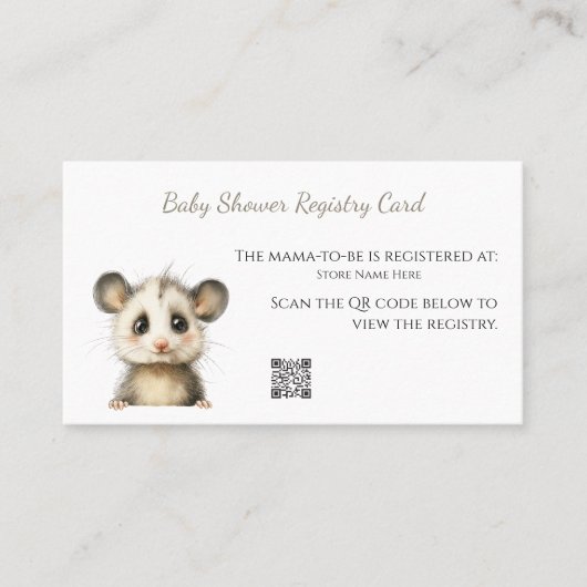 Woodland Opossum Baby Shower • Registry Card Visitekaartje (Voorkant)