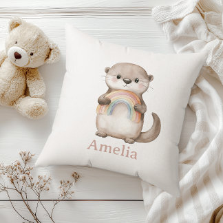Woodland Otter Boho Rainbow Baby Naam Kwekerij Kussen
