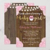 Woodland Owl Baby Girl Shower Uitnodiging (Voorkant / Achterkant)