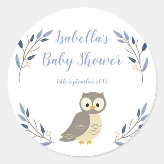 Woodland Owl Baby shower Favor Sticker (Voorkant)