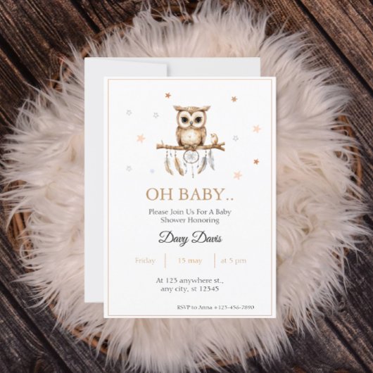 Woodland Owl Baby shower Invitation Kaart