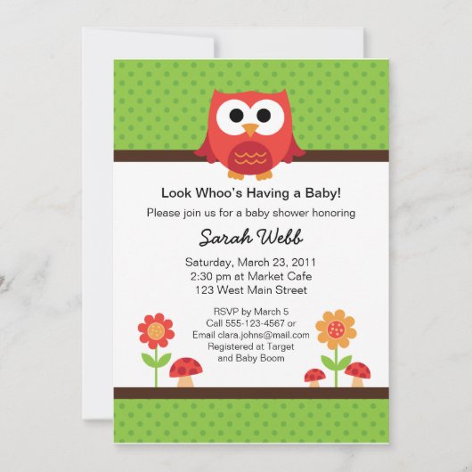 Woodland Owl Baby shower Invitation Kaart (Voorkant)