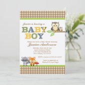 Woodland Owl Baby shower nodigBoy Kaart (Staand voorkant)