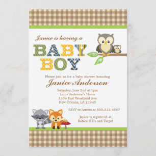 Woodland Owl Baby shower nodigBoy Kaart