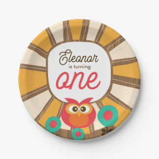 Woodland Owl First Birthday Invitation – One Year  Papieren Bordje