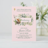 Woodland Owl Girls Christening Invites Baptism (Staand voorkant)