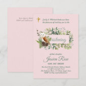 Woodland Owl Girls Christening Invites Baptism (Voorkant / Achterkant)