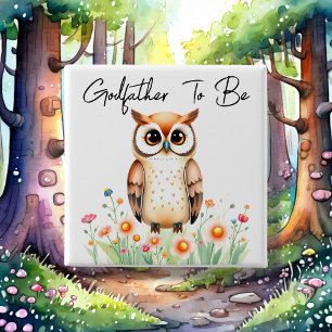 Woodland Owl Godfather wordt Baby shower Vierkante Button 5,1 Cm