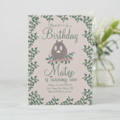 Woodland Owl Greenery Birthday Party Rustic Kaart (Staand voorkant)