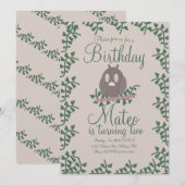 Woodland Owl Greenery Birthday Party Rustic Kaart (Voorkant / Achterkant)