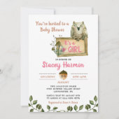 Woodland Owl Het is een Girl Baby shower Uitnodigi Kaart (Voorkant)
