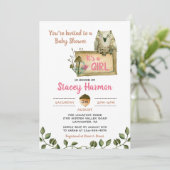 Woodland Owl Het is een Girl Baby shower Uitnodigi Kaart (Staand voorkant)
