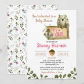 Woodland Owl Het is een Girl Baby shower Uitnodigi Kaart (Voorkant / Achterkant)