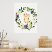 Woodland Owl navy floral nursery print (Keuken)