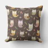 Woodland Owl Pattern, Brown Kussen (Voorkant)