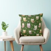 Woodland Owl Pattern, Green Kussen (Stoel)