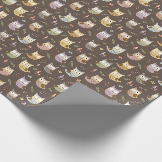 Woodland Owl Pattern, Kinder Brown Cadeaupapier (Hoek)