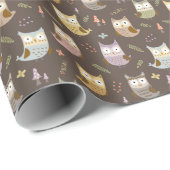Woodland Owl Pattern, Kinder Brown Cadeaupapier (Rol Hoek)