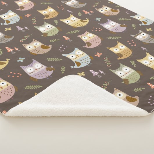 Woodland Owl Pattern, Kinder Brown Sherpa Deken (3/4)