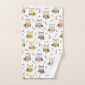 Woodland Owl Pattern, Kinder Brown White en Green Bad Handdoek (Handdoek)