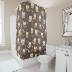 Woodland Owl Pattern, Kinder bruine badkamer Douchegordijn