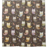 Woodland Owl Pattern, Kinder bruine badkamer Douchegordijn (Voorkant)