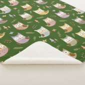 Woodland Owl Pattern, Kinder Green Sherpa Deken (3/4)