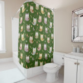 Woodland Owl Pattern, Kinder Groene Bathroom Douchegordijn (In situ)