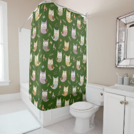 Woodland Owl Pattern, Kinder Groene Bathroom Douchegordijn