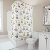 Woodland Owl Pattern, Kinder White Bathroom Douchegordijn (In situ)