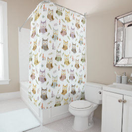 Woodland Owl Pattern, Kinder White Bathroom Douchegordijn