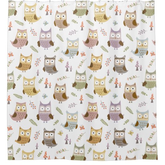 Woodland Owl Pattern, Kinder White Bathroom Douchegordijn (Voorkant)
